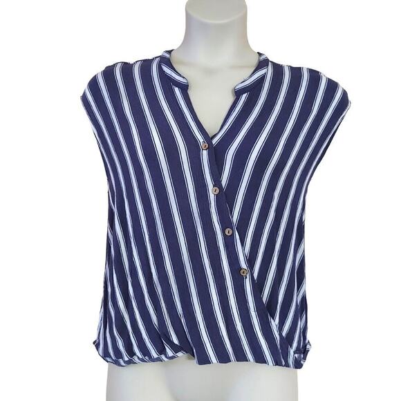 Hyfve Women's Nautical Blue & White Striped Textured Sleeveless Top - Picture 1 of 7